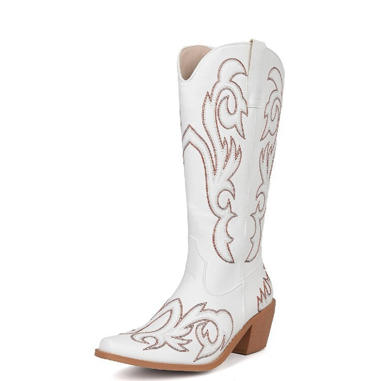 Embroidered Coarse Heel Boots mutualdropshopping