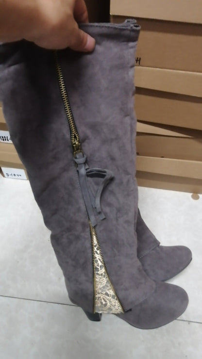 Thick-Heel Turn-Down High Boots mutualdropshopping