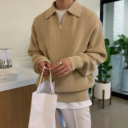 Men's Lapel Half-Zip - Oversized Quarter Zip Knit Winter Sweater Edenforth