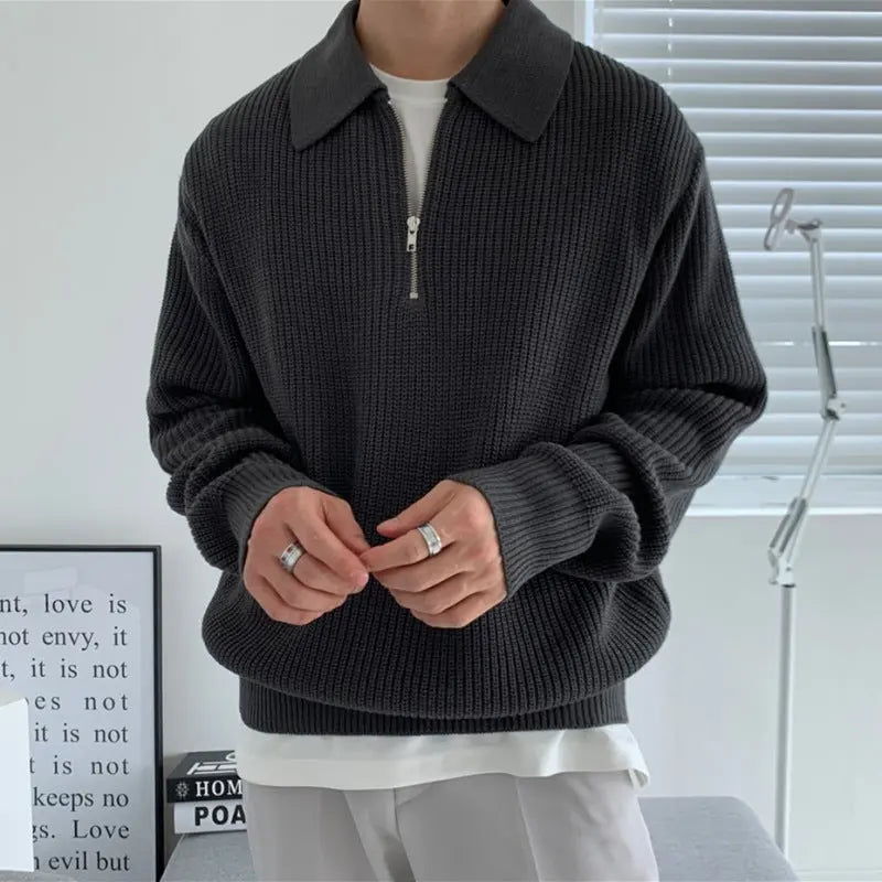 Men's Lapel Half-Zip - Oversized Quarter Zip Knit Winter Sweater Edenforth